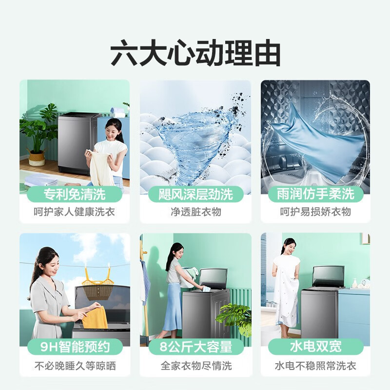 美的(Midea)波轮洗衣机全自动 8公斤 洗衣机小型 专利免清洗 十年桶如新 宿舍租房神器 随心洗系列MB80ECO1
