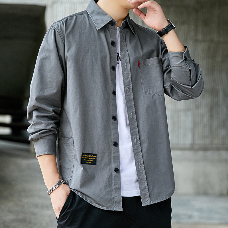 newlake秋冬季衬衫男韩版纯色牛仔工装长袖帅气宽松外套休闲衬衣夹克