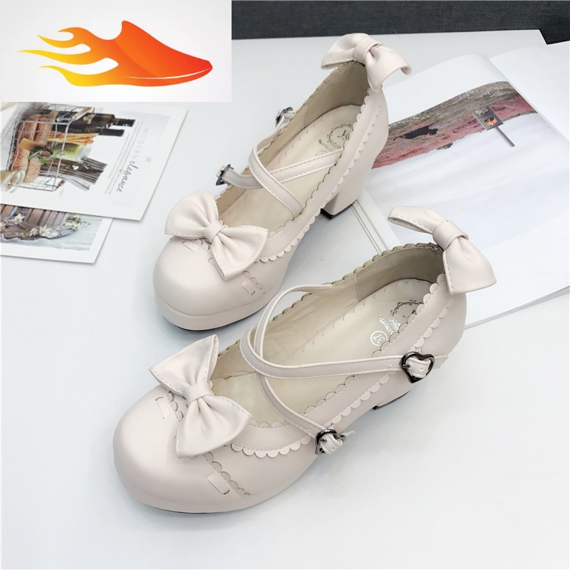 fishbasket日系可爱洛丽塔蝴蝶结高跟软妹娃娃鞋女鞋交叉绑带lolita