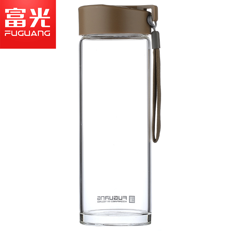 富光(FUGUANG)玻璃杯G1311-620 620ml大容量双层玻璃杯带提手带盖的创意水杯商务办公便携男女水杯