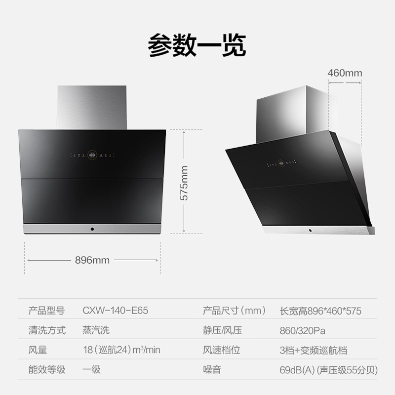 美的(Midea)家用大吸力 吸油烟机 智能蒸汽洗 一级能效 CXW-140-E65