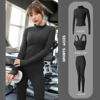 瑜伽服女春夏季紧身显瘦健身房速干衣健身服晨跑运动套装 XXL 【三件套】黑色外套+黑色文胸+黑色长裤