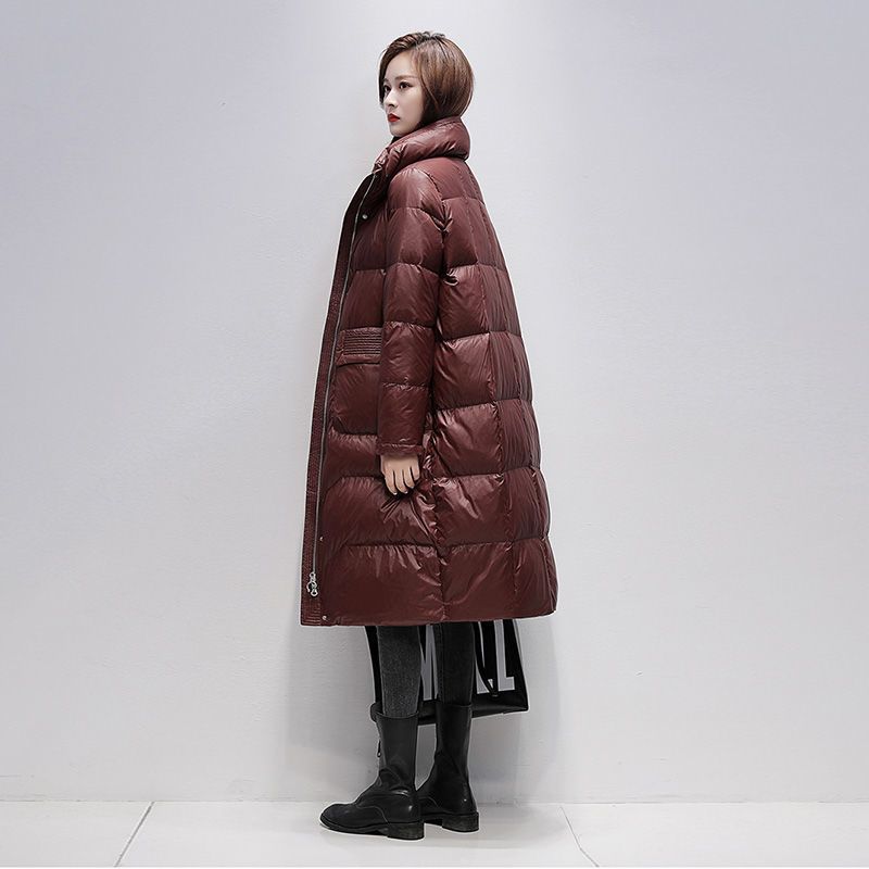 长款过膝羽绒服女保暖冬装2021新款韩版时尚白鸭绒简约大气外套潮