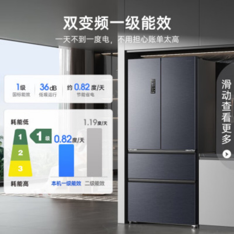 容声（Ronshen）526升双净双系统电冰箱法式对开多门四开门一级能效风冷无霜家用节能变频BCD-526WD1MPA灰