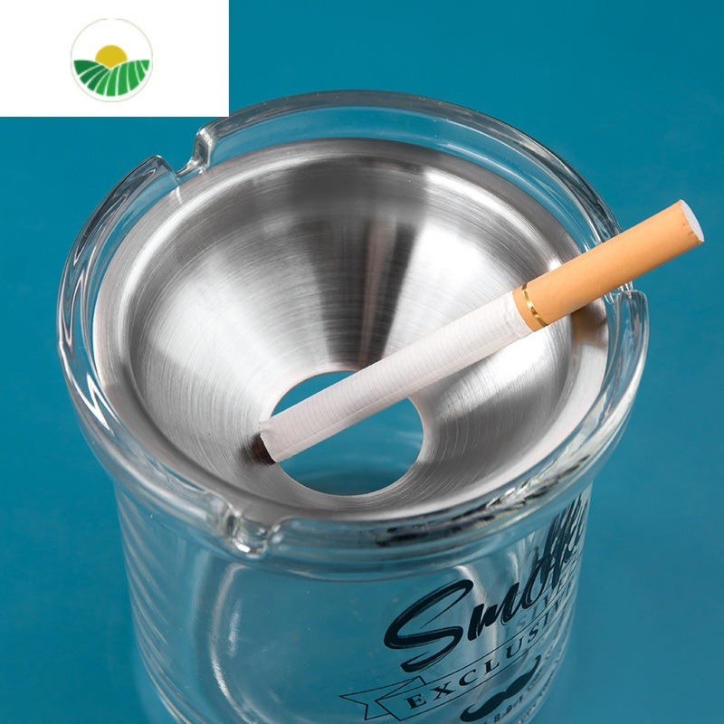 三维工匠防飞灰漏斗简约烟灰缸创意带盖玻璃灭烟缸大号家庭客厅办公室