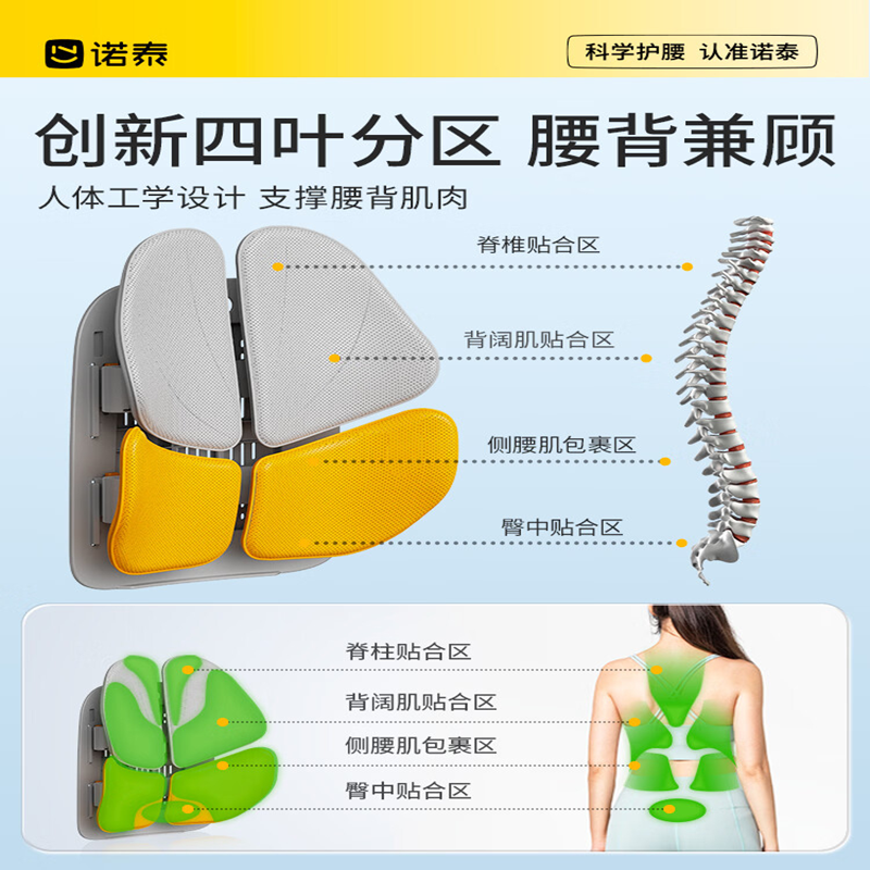 诺泰(nuotai)人体工学追背腰靠K09黄色靠垫腰椎间盘坐垫办公室护腰靠背垫久坐支撑腰垫送礼