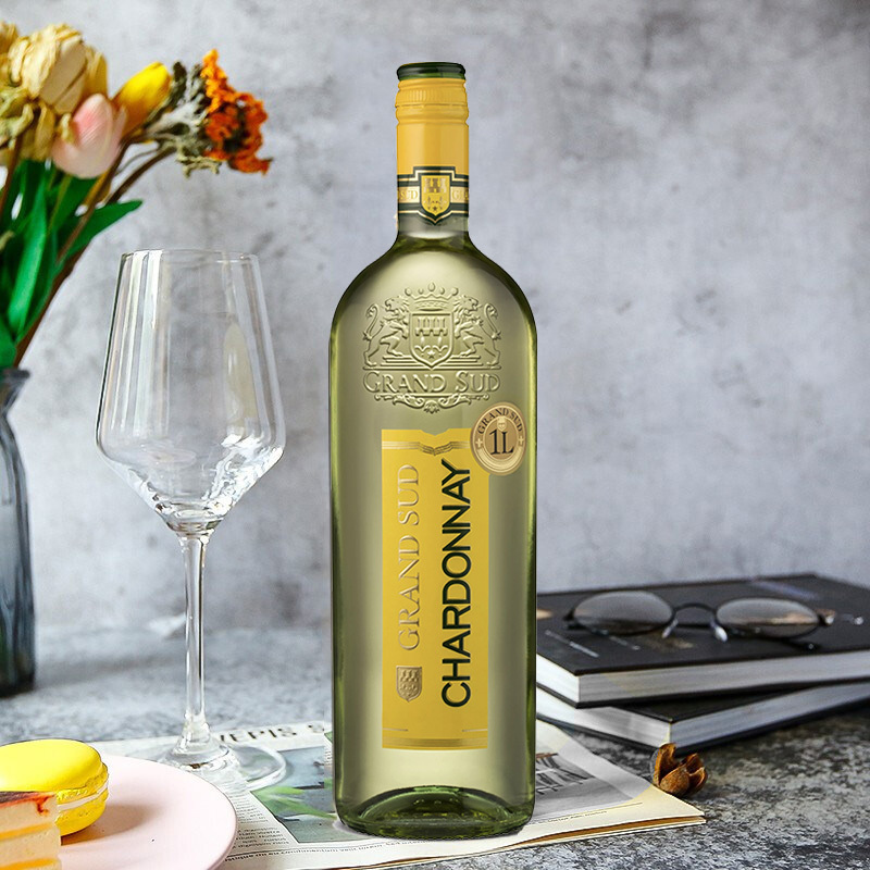法国进口格兰苏霞多丽白葡萄酒1000ml单支装