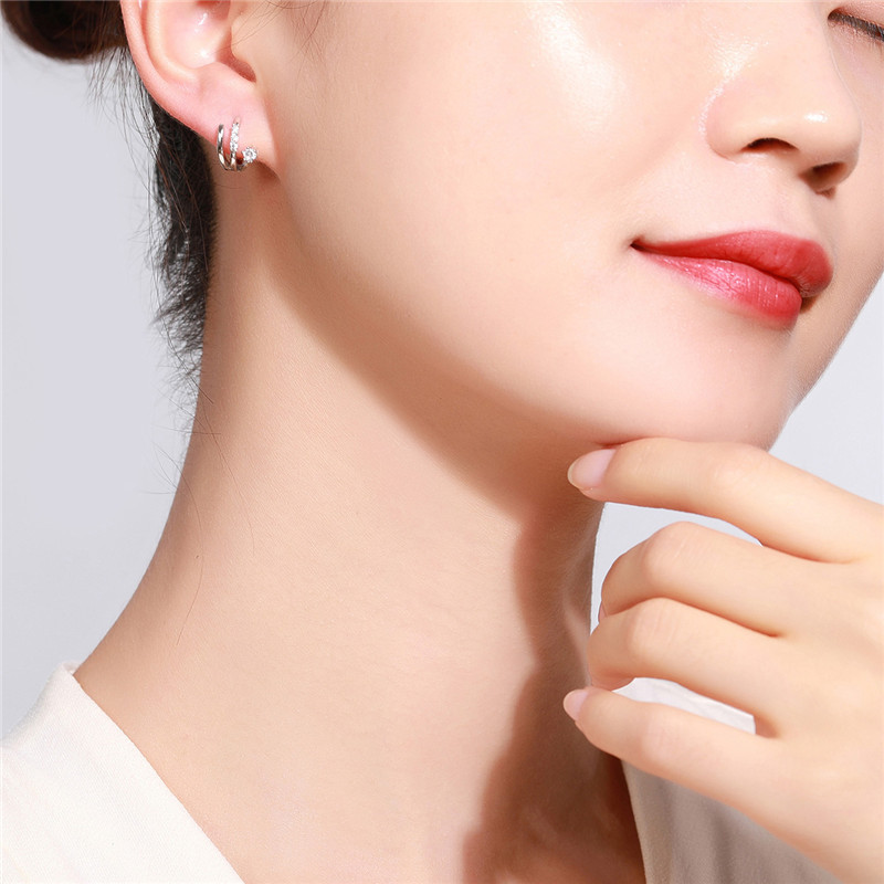 DTOTO S925银耳钉女纯银韩国耳环耳扣耳圈耳饰小耳垂适合显瘦