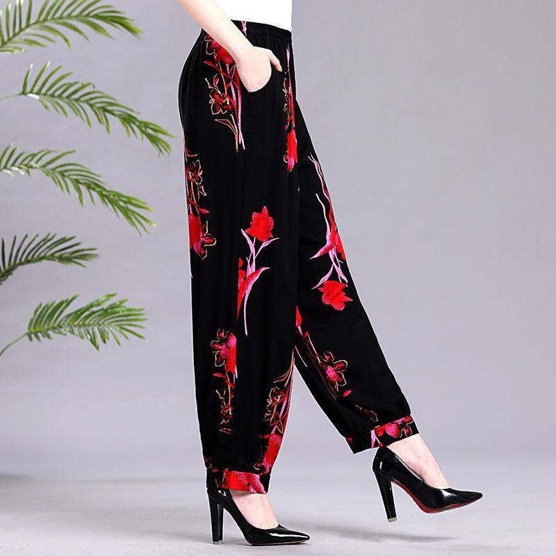 1号色 XL 80-100斤 2021春夏秋款休闲女裤宽松大码广场舞裤棉绸灯笼裤黑色长裤瑜伽裤