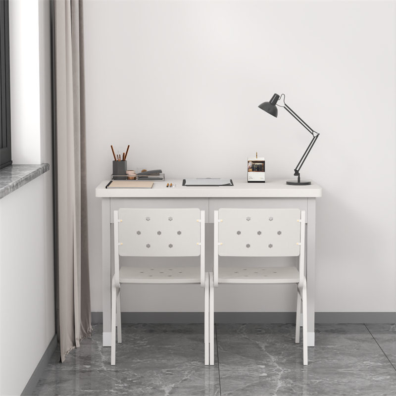 富路达钢制学习桌写字桌学员电脑桌内务办公桌宿舍干部二抽桌+两椅高清大图