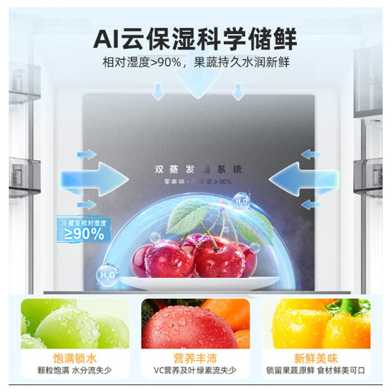美菱509升祥云锦法式四门冰箱63.5cm超薄两侧零嵌入底部散热BCD-509WP9BTZX-灰高清大图