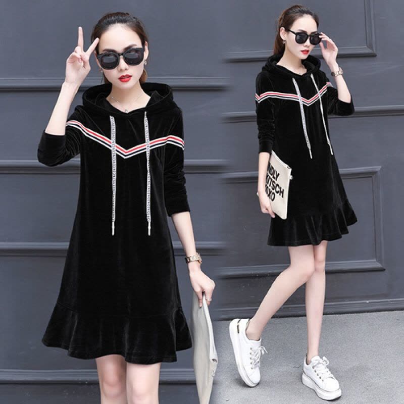 迪鲁奥(DILUAO)孕妇连衣裙秋冬季 新款孕妇连衣裙秋装金丝绒宽松裙摆孕妇裙b855- 蓝色 均码图片