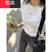 YIBUSHENG日多巴胺穿搭正肩紫色t恤女短袖季小衫设计感小众修身短小恤 S 米灰色