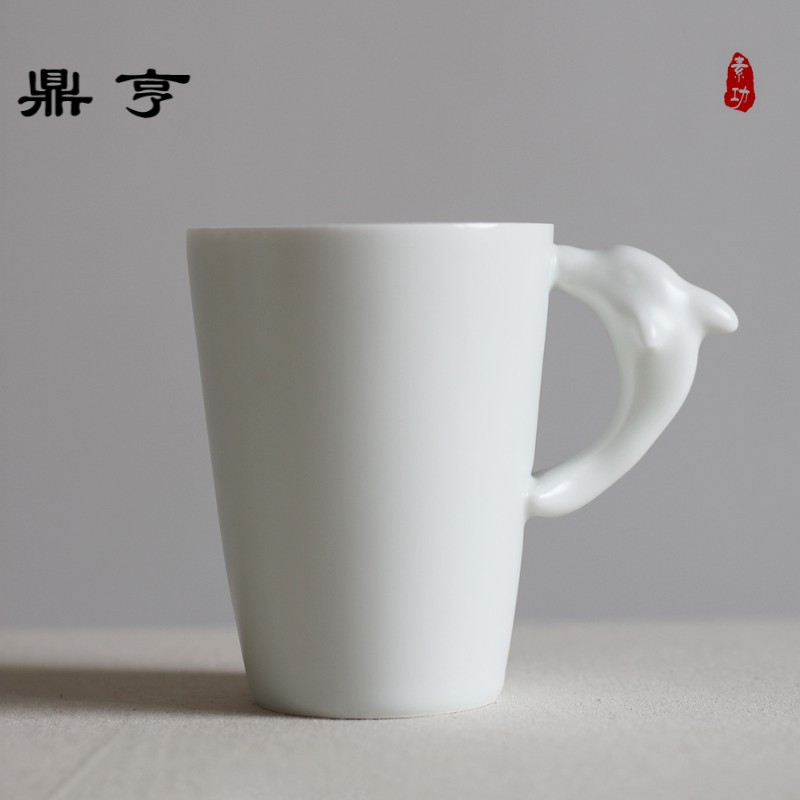鼎亨创意个性小海豚马克杯青釉带盖勺陶瓷杯简约情侣杯咖啡杯茶杯