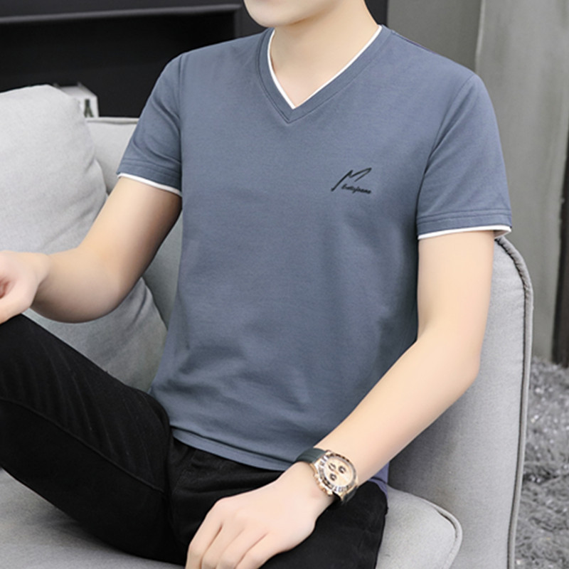 鸡心领短轴男士短袖t恤桖夏天学生短衣服韩版休闲纯棉短衫土t恤【价格