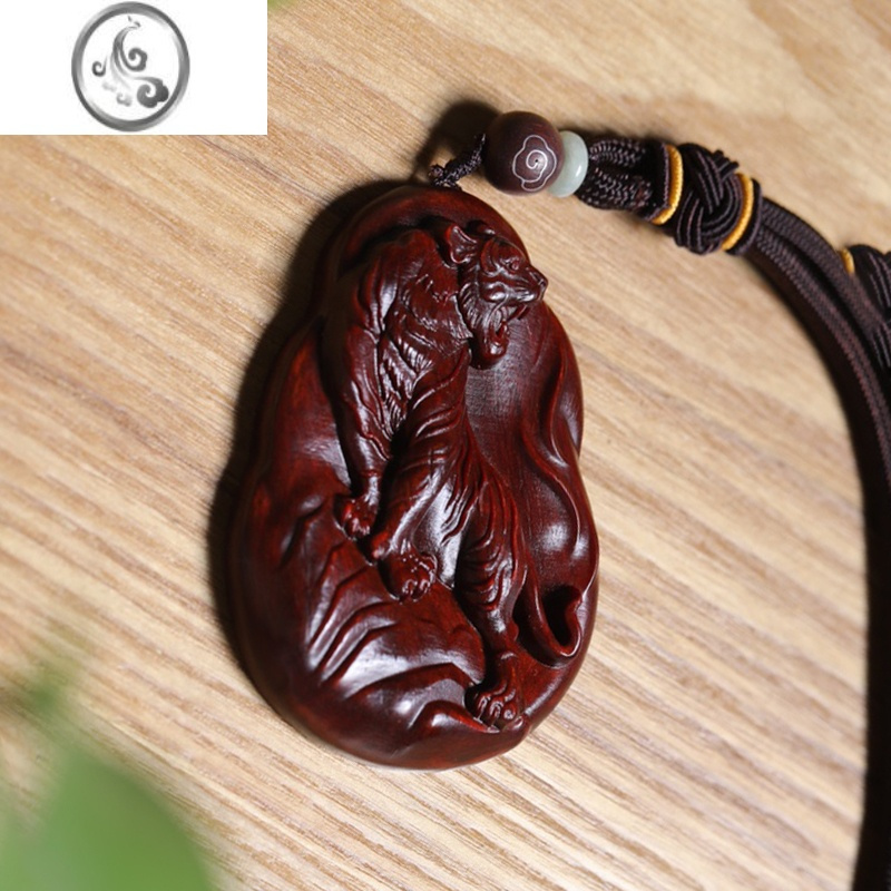 jimi红木小叶紫檀木老虎吊坠男女上山生肖虎项链木质虎牌挂件手把件