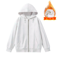 秋冬宽松韩版oversize灰色连帽薄绒卫衣女拉链外套女上衣 XL 01白色加绒