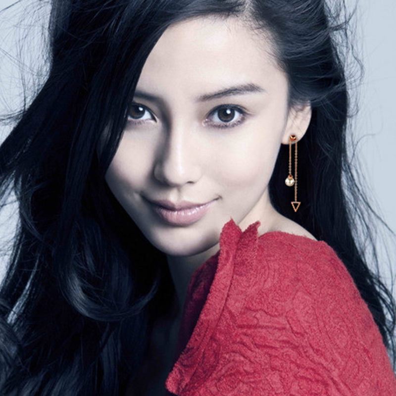 日韩版时尚镀18K玫瑰金耳钉女钛钢彩金流苏耳线珍珠耳坠饰品礼物送女朋友老婆生日礼物送女朋友七夕情人节礼物