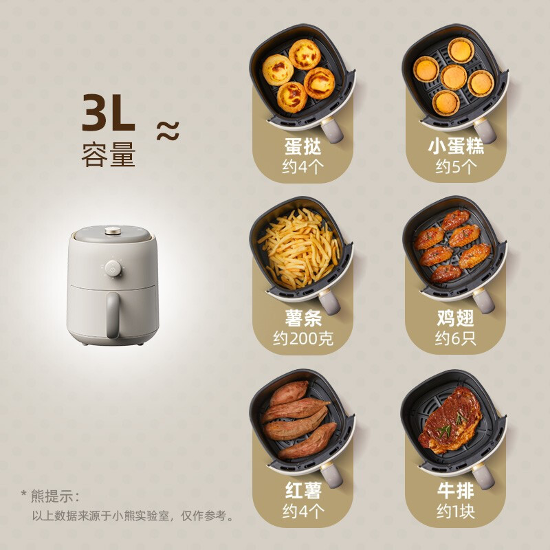 小熊(Bear)空气炸锅大功率无油烟低脂空气炸锅家用全自动智能小型电炸锅微量蒸汽嫩烤QZG-E12B1