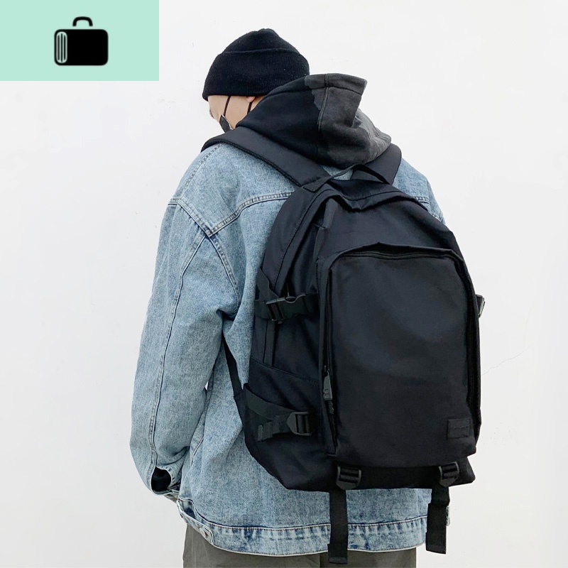 潮牌百搭休闲双肩包男背包简约初中生书包女大学生高中韩版旅行包NEW LAKE 黑色