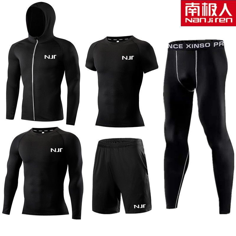 健身服男套装健身房跑步运动体能训练服紧身衣衣男