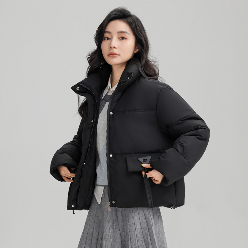 2024羽绒棉服加厚新款冬季短款立领百搭宽松面包服学生棉衣外套女 黑色 XXL