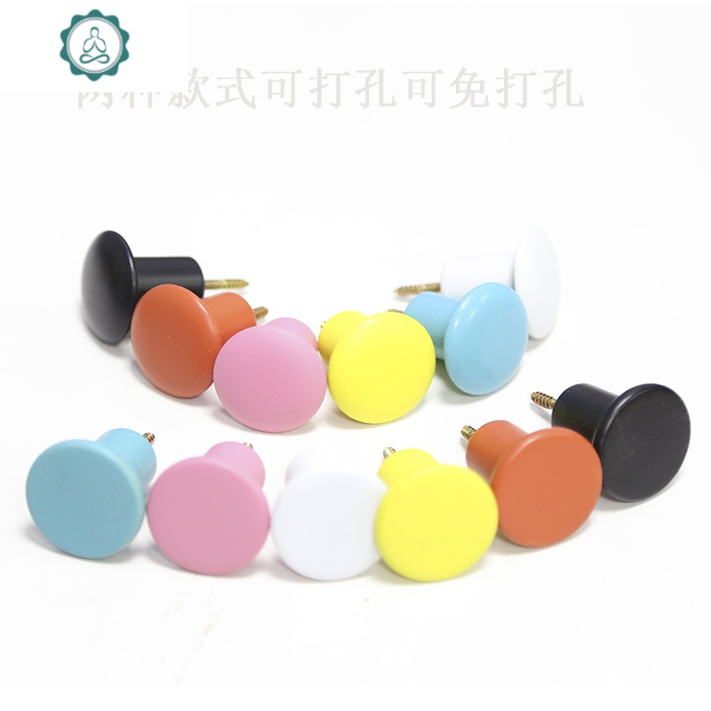 彩色圆形圆点挂钩创意可爱口玄关装饰实木衣帽钩挂物钩
