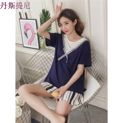 睡衣女夏纯棉短袖七分裤家居服加肥加大码胖mm200斤夏季两件套装
