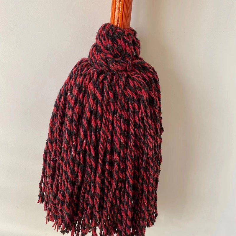 礼千初 木杆圆头拖把棉线地拖墩布拖把清洁拖布吸水拖手拧拖把 红黑线