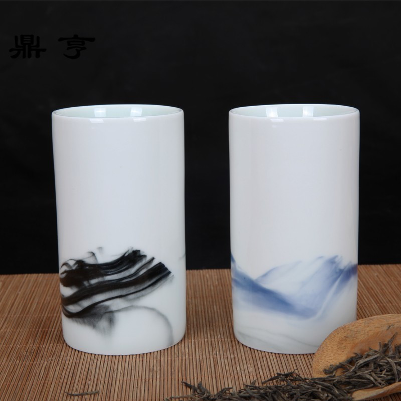 鼎亨复古手绘山水陶瓷杯子创意个性马克杯带盖勺简约茶杯杯定制礼