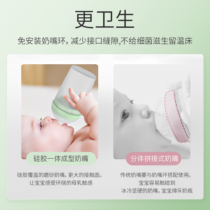 BORRN英国原装进口奶瓶150ml(无赠品)新生儿硅胶奶瓶防胀气防摔防呛奶0-6个月以上宝宝仿母乳实感高清大图