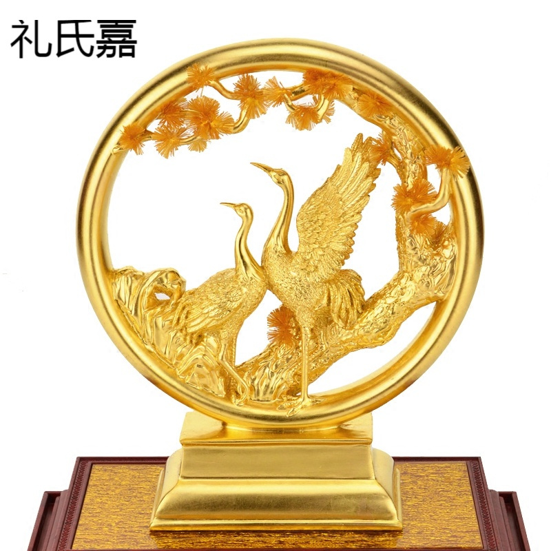礼氏嘉松鹤延年金箔摆件老人生日礼物贺寿礼品家居装饰品创意工艺礼品