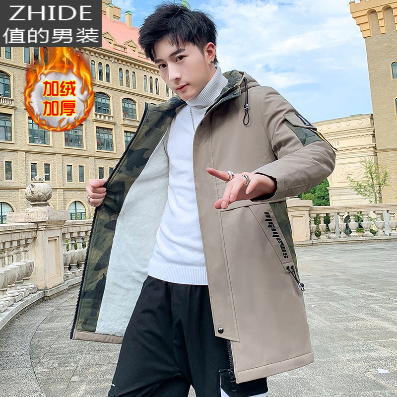 SUNTEK外套男2020新款秋冬季加绒加厚外衣服韩版潮流中长款风衣男士夹克风衣高清大图