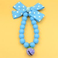 狗狗波点花朵珍珠项链潮宠物防走丢狗牌饰品泰迪猫咪小大型犬脖圈 蓝色波点蓝大珠子项链+圆紫草莓 S-小型