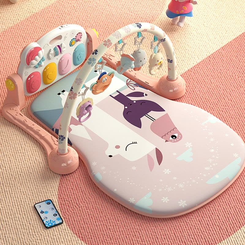 静蝉幽格脚踏钢琴婴儿健身架幼儿4女宝宝5躺着玩2踩3一6个月0-1岁玩具_蓝遥控充电版兔子拨浪鼓飞机礼盒装图片