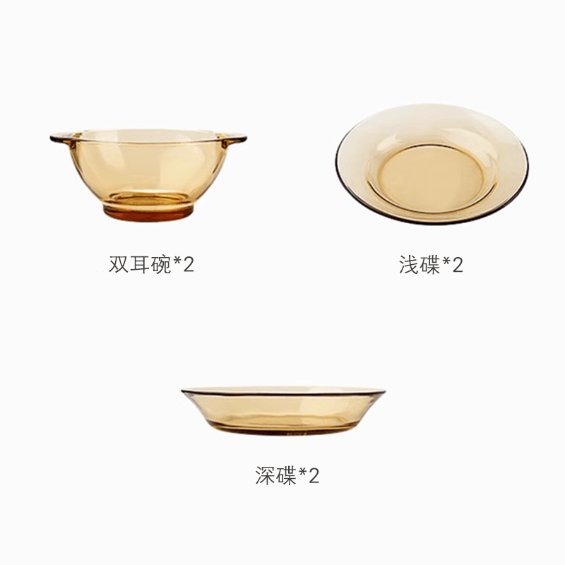 西屋(WESTINGHOUSE)晶彩系列餐具6件套 WBL02家用碗碟 盘子耐热玻璃碗 琥珀色餐具 套装图片