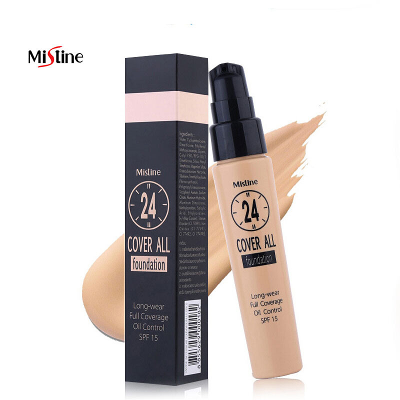 Mistine 蜜丝婷 泰国彩妆 24小时不脱妆粉底液25ml 羽翼粉饼定妆遮瑕 粉底液 F2自然色系 PA+++