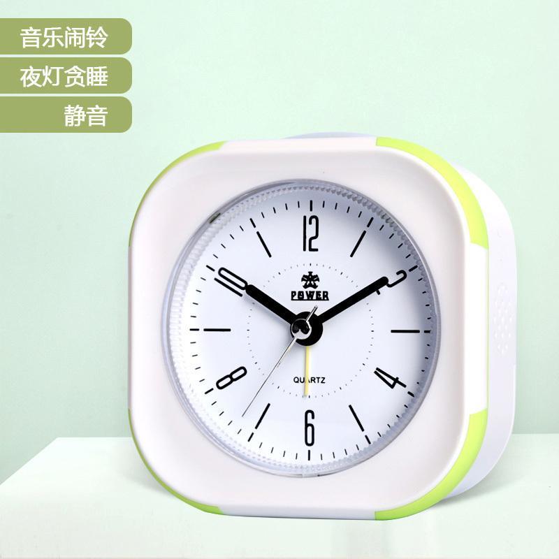 创意学生闹钟静音钟表简约电子钟卧室床头音乐夜灯贪睡时钟绿色