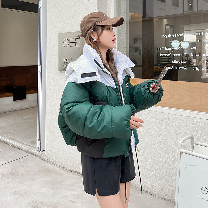 棉服女短款宽松拼接撞色个性保暖棉衣甜酷小个子加厚棉袄外套冬潮高清大图