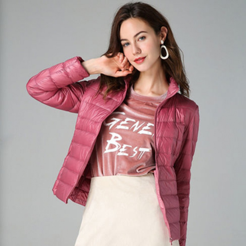 冬新款轻薄棉服女短款大码修身立领连帽外套反季清仓 水粉色【立领】 5XL