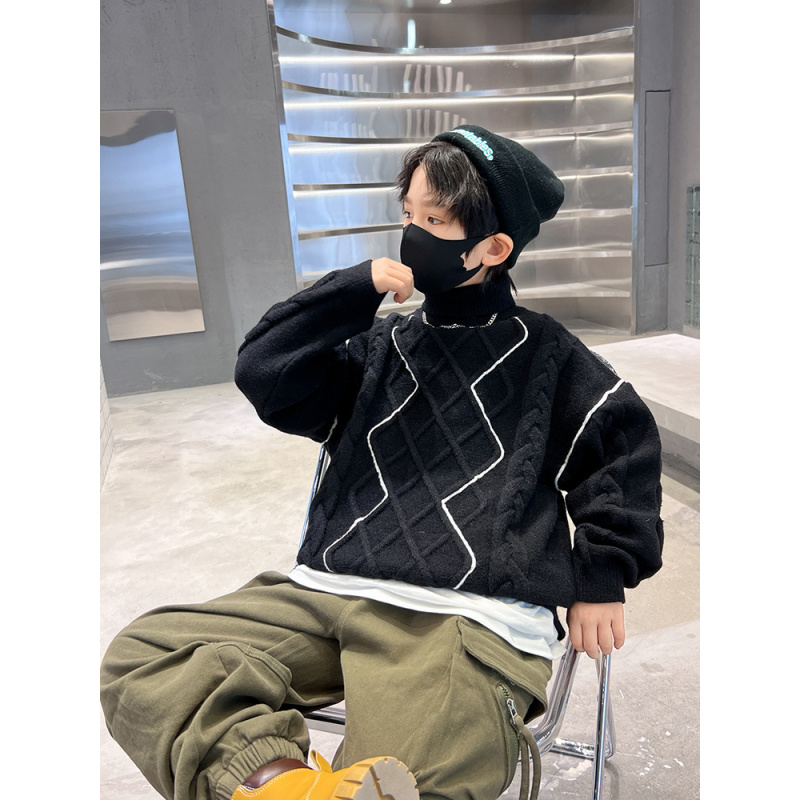 儿童装男童冬装毛衣新款中大童加厚男孩秋冬款高领冬季炸街潮