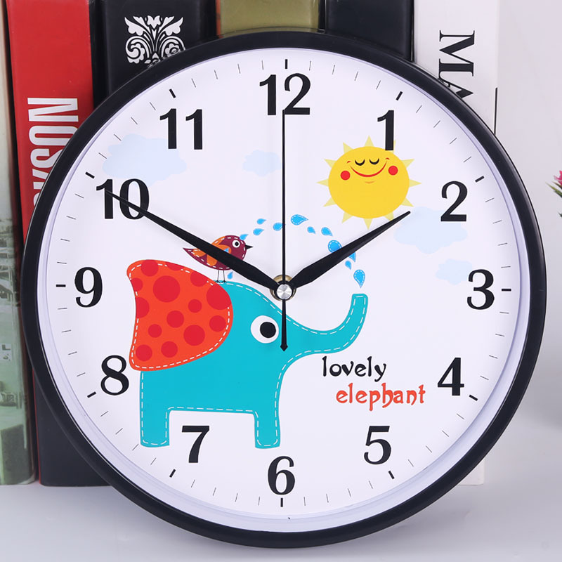 深灰色21cm白萌熊10英寸静音卡通挂钟钟客厅卧室钟表可爱儿童房钟表