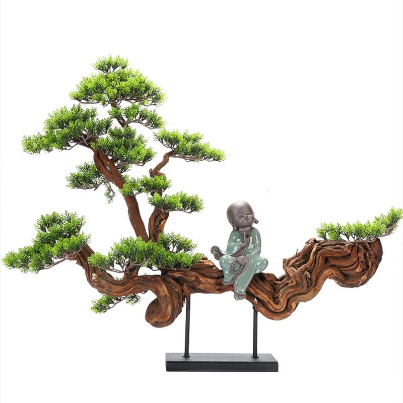 美帮汇仿真新中式迎客松盆景绿植客厅酒店家居玄关装饰品样板间软装摆件高清大图