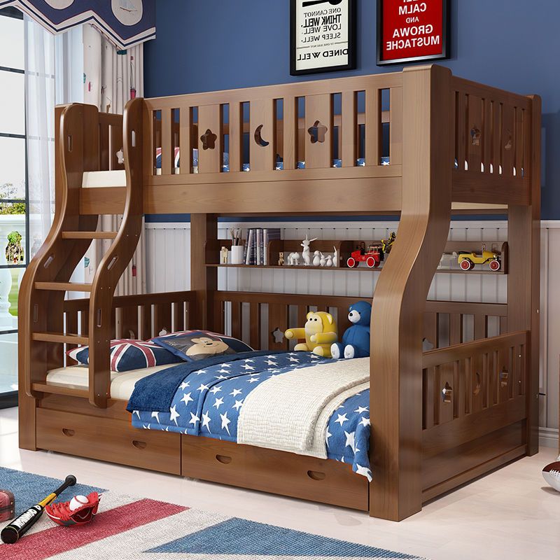 全实木儿童两层高低床胡桃木床美式子母床上下床上下铺木床双层床