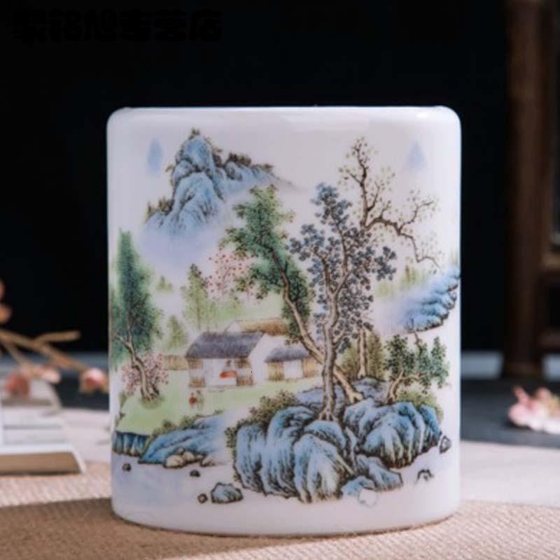 简约仿古陶瓷器笔筒摆件 教师节办公用品 文房四宝书房装饰摆设家居家用生活日用学习办公置物收纳笔筒桌面摆件收纳用品