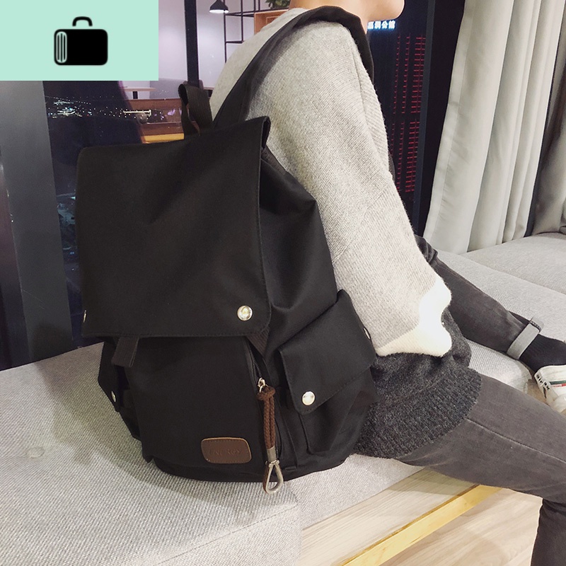 男士翻盖休闲包文艺风电脑背包学生帆布书包双肩包时尚潮流旅行包NEW LAKE Q56黑色高清大图