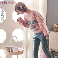睡衣女秋季纯棉长袖韩版宽松甜美可爱少女学生家居服套装可外穿冬