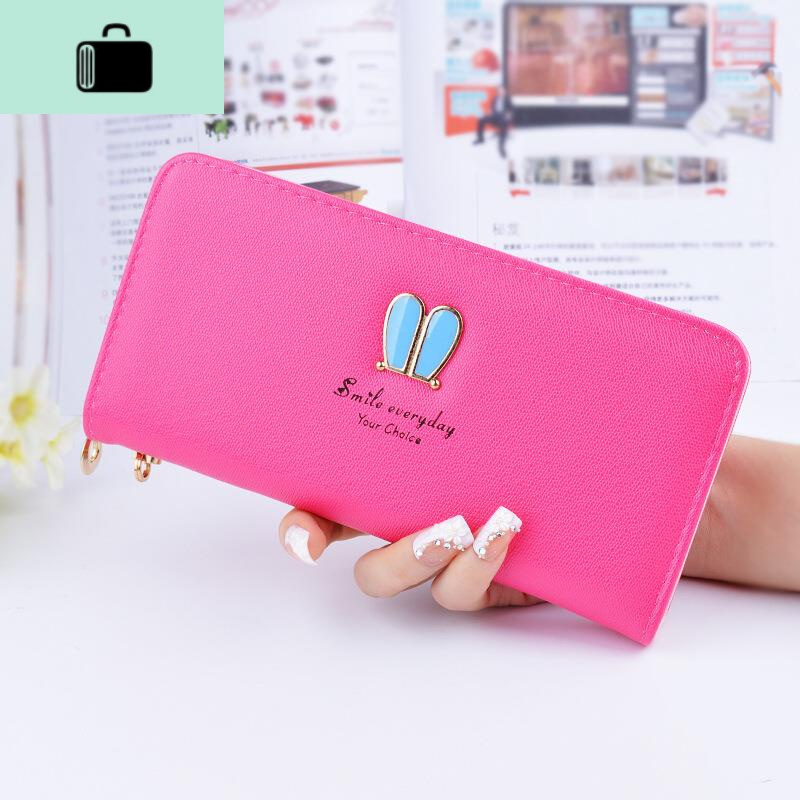 钱包可爱日系少女心长款简约百搭大气大容量多功能学生手拿包手包NEWLAKE 梅红色