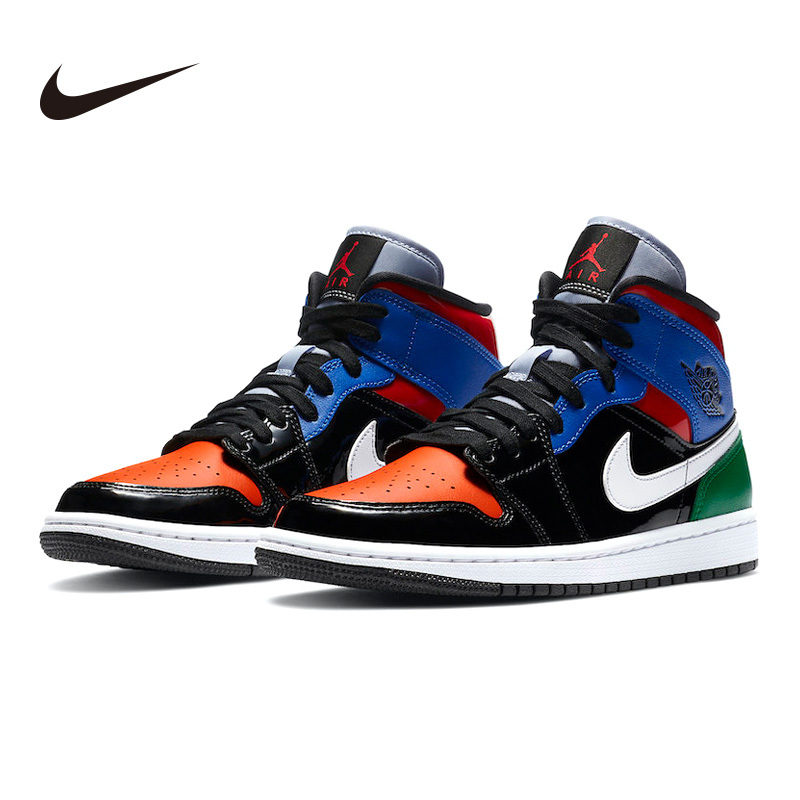 Air Jordan 1 Mid AJ1 乔1 中帮 彩色拼接篮球鞋 CV5276-001