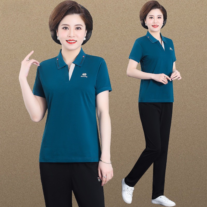 套装女夏季短袖长裤高档洋气妈妈装品牌宽松薄款减龄休闲运动服女夏